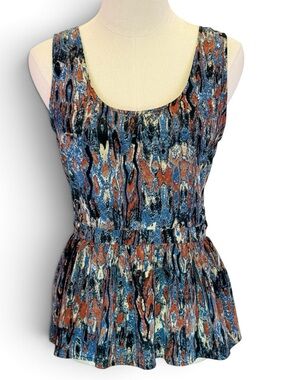BCNU Women Abstract Print Peplum Tank Sleeveless Top Elastic Waist Blouse Size M